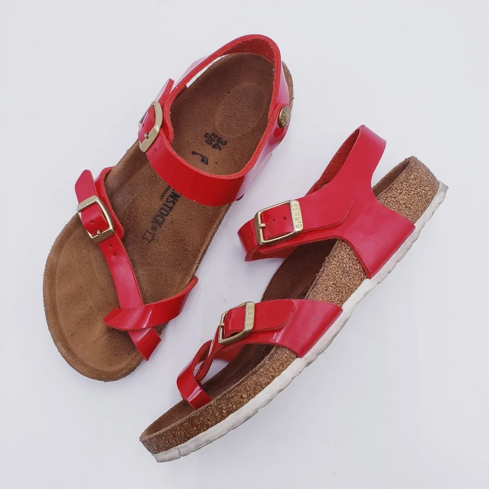 Birkenstock Kid's‎ Taormina Sandals Patent Red Birko-Flor Buckle Euro 34 US 3.5